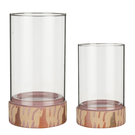 Javi Kaarsenhouder - Set van 2 - H35 x Ø19 cm - Keramiek, Glas - Roze, beige