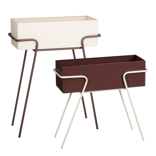 Plantenbak op Poten - Set van 2 - L54 x B23 x H70 cm - Metaal - Donkerbruin/Beige