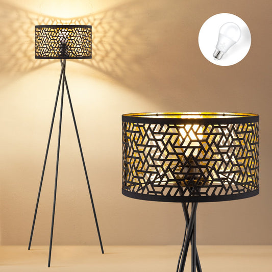 Home Sweet Home Moderne Vloerlamp - Lampenkap zwart goud - 53x53x138