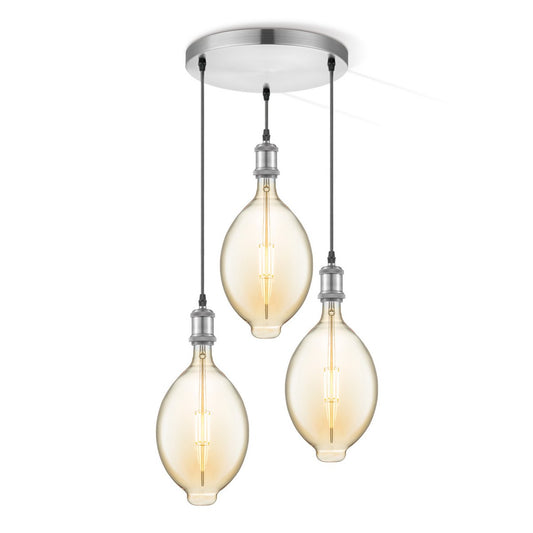 Home Sweet Home hanglamp chroom rond Ovaal 3L G125 dimbaar E27 amber