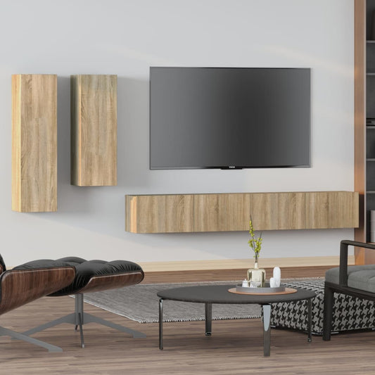 4-Delige Tv-Meubelset Bewerkt Hout Kleurig