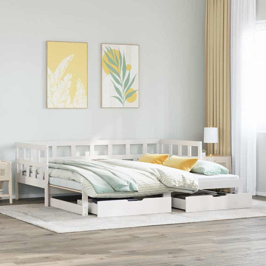 Slaapbank Met Onderschuifbed/Lades Zonder Matras 90X200 Cm Wit