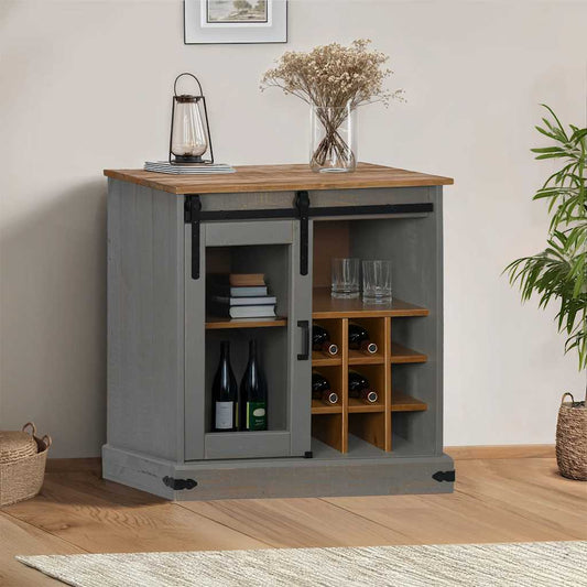 Dressoir Halden Met Schuifdeur 80X40X80 Cm Massief Hout Grijs
