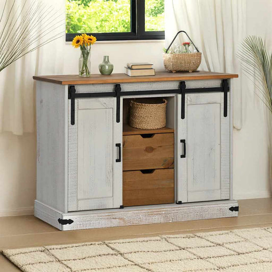 Dressoir Halden 2 Schuifdeuren 112X40X80 Cm Massief Hout Wit