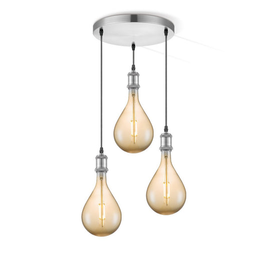 Home Sweet Home hanglamp chroom rond Pear 3L G160 dimbaar E27 amber