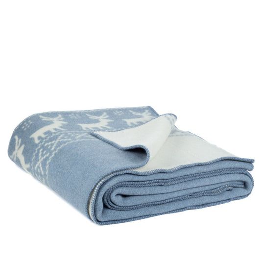 Beddeken van merinowol RENDEER - blauw